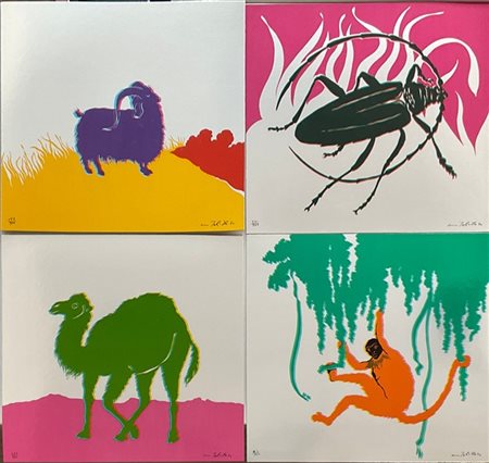 Gino Marotta "Scimmia - Muflone - Dromedario - Scarabeo" 1974
quattro serigrafie