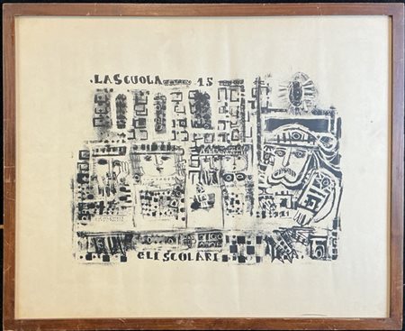 Ignoto "La scuola - gli scolari"
litografia in bianco e nero
cm 47x59,5. In cor