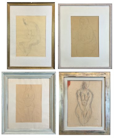 Cristoforo De Amicis Quattro studi di figure femminili, tecniche miste su carta