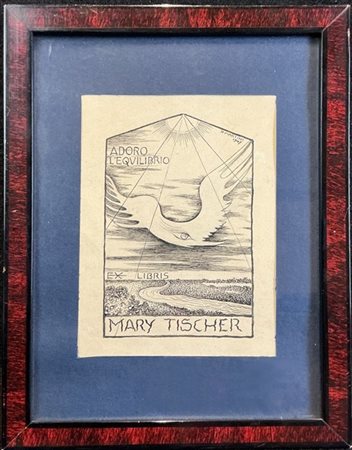 Alberto Martini "Adoro l'equilibrio" 1947
ex libris a china su carta per Mary Ti