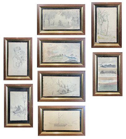 Alberto Martini Lotto composto da otto disegni giovanili a china, matita e tecni