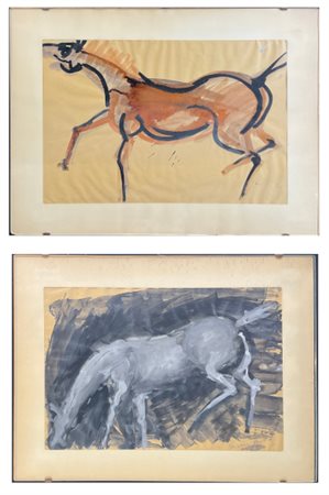 Vittorio Tavernari "Senza titolo" 1957
due tecniche miste su carta raffiguranti