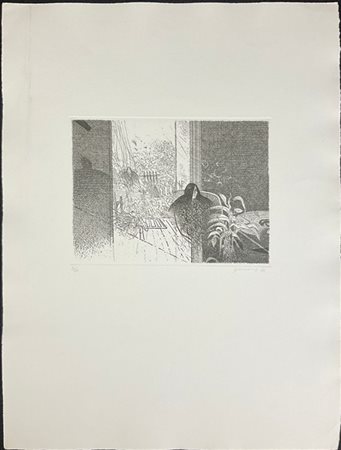 Gianfranco Ferroni "Figura tra ambiente e giardino" 1962
acquaforte
(lastra cm 1