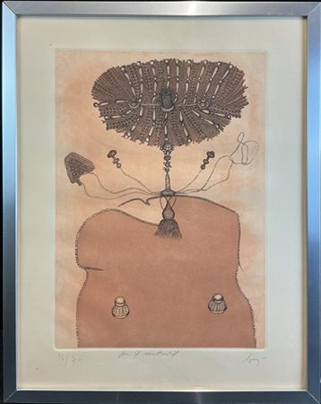 Enrico Baj "Antoniette du Ligier de la Garde Deshoulière" 1980
acquaforte e acqu