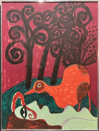 Guillaume Corneille "Sous le ciel rose. La femme" 1975
litografia a colori
cm 65