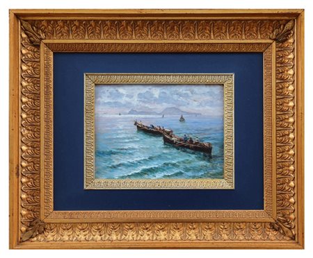 Radames Scoppa (Napoli, 1877 - 1957), Barche al largo di Capri