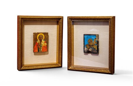 Coppia di piccole icone raffiguranti santi