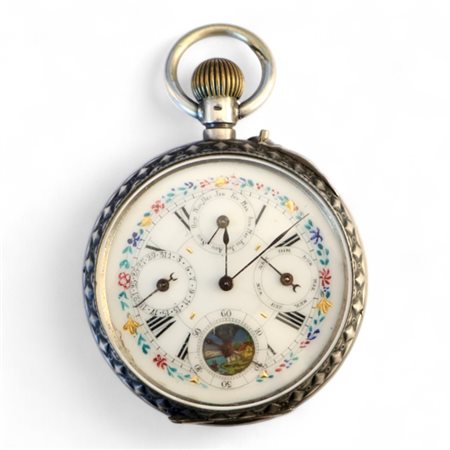 Orologio da tasca in argento 800 con calendario, Dubois Geneve