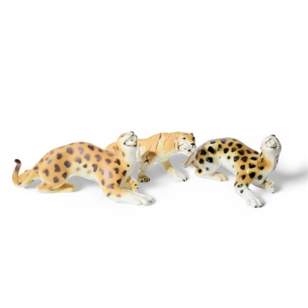 Due leopardi ed una tigre in porcellana, Manifattura Royal Dux