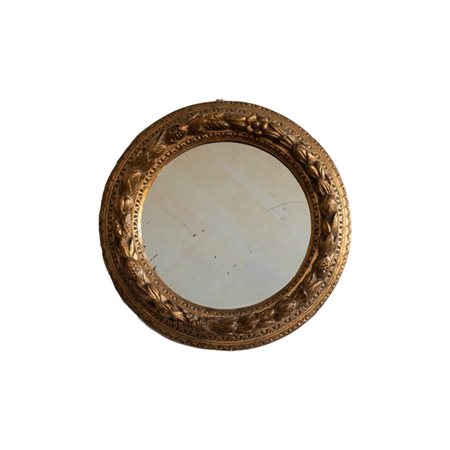 Specchio rotondo in legno dorato