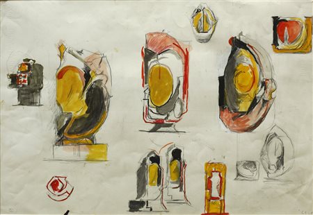 GRAHAM SUTHERLAND Sheet of studies (Study for Lithograph) 1968 Matita e...