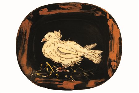 PABLO PICASSO Colomba su letto di paglia 1949 Ceramica smaltata e dipinta 38...