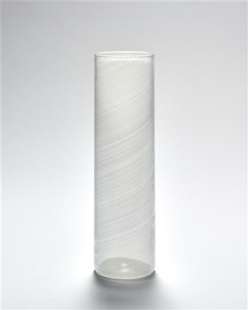 Venini Vaso cilindrico in vetro della serie "Filigrane". Murano, 1982. (h cm 27)