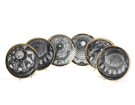 Fornasetti Lotto composto da sei piatti della serie "Cupole d'Italia". Milano, a
