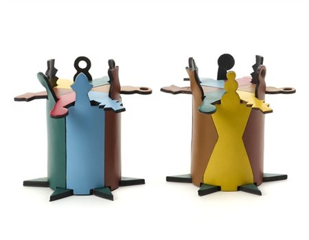 Alik Cavaliere Coppia di contenitori in cuoio colorato. Zanotta, Nova Milanese,