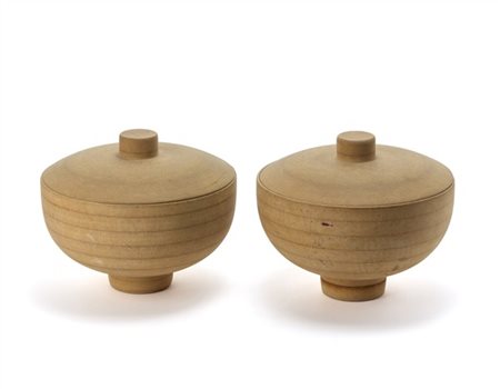 Zanotta Coppia di scatole con coperchio in legno tornito. Prototipi grezzi (in o