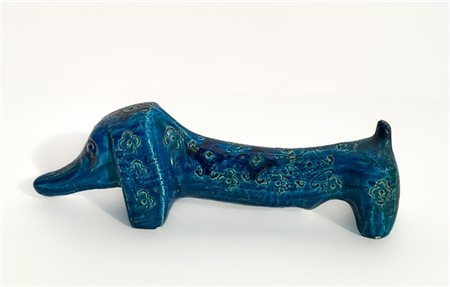 Aldo Londi Cane in ceramica formata a colaggio e smaltata nei toni del blu sotto
