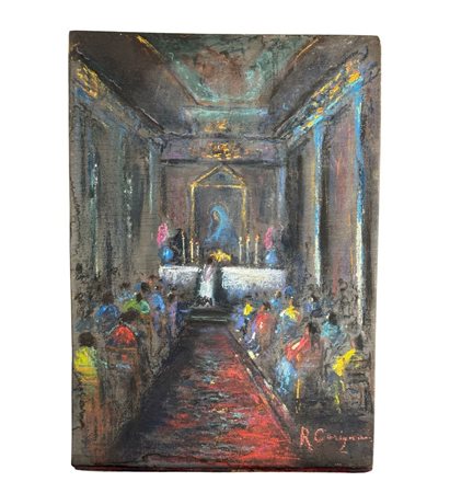 ROBERTO CARIGNANI - Gessetto su tavola, periodo XX secolo, scuola Italiana,...