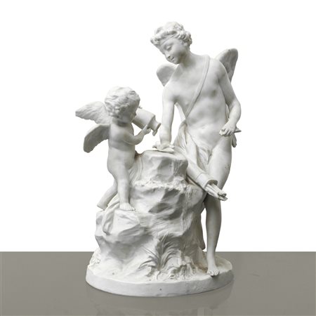 Louis-Simon  Boizot (Parigi  1743 - 1809)  - Angeli alla fonte, Biscuit in porcellana bianca, late 18° secolo