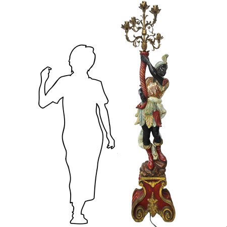 MORO VENEZIANO, GRANDE CANDELABRO A 5 LUCI ELETTRIFICATO, XX SECOLO