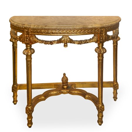 Consolle con piano in marmo e decori dorati, 20° secolo