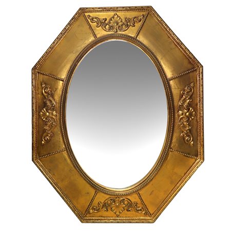 Specchiera ovale in cornice dorata ottagonale
