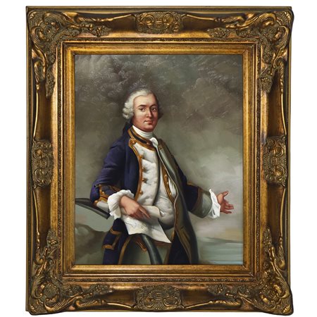 Ritratto di gentiluomo in cornice dorata con decori, 20° secolo