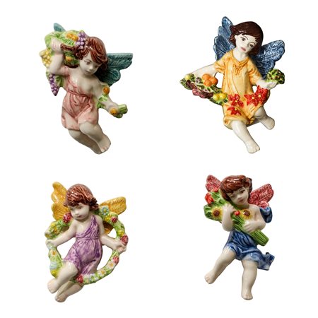 Angeli in maiolica policroma raffiguranti le 4 stagioni