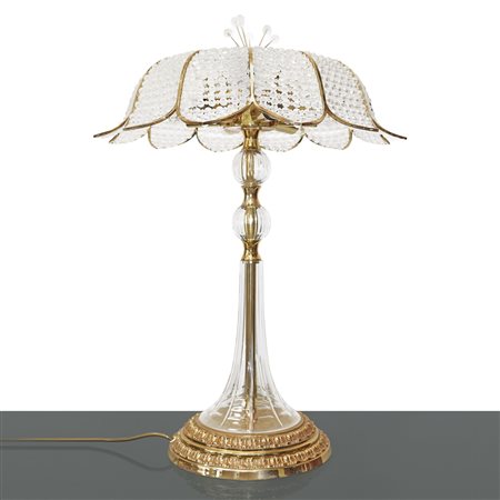 Abat-jour con 6 luci in metallo dorato e vetro, 1960s