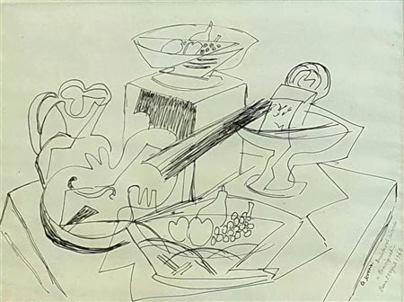 Gino Severini “Natura morta con chitarra e frutta” 1948-1950 circa
