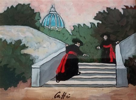 Nino Caffè “Pretini sulla gradinata” 1965