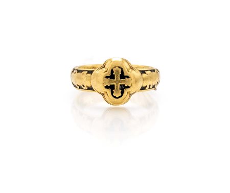 
Anello antico porta veleno in oro e smalti 
 Misura 20