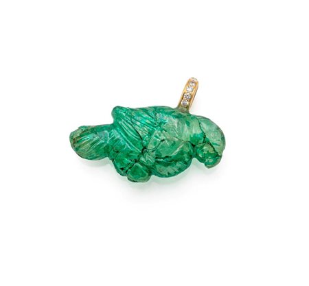  
Pendente a pappagallo in oro, brillanti e pasta vitrea 
 cm 3