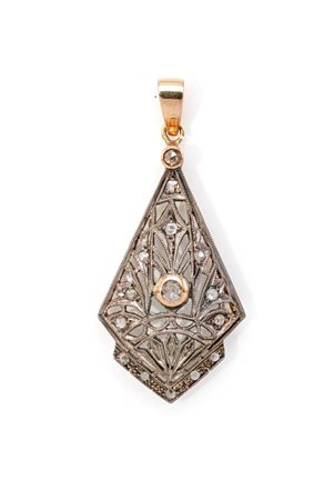  
Pendente antico in oro, argento e diamanti 
 cm. 5