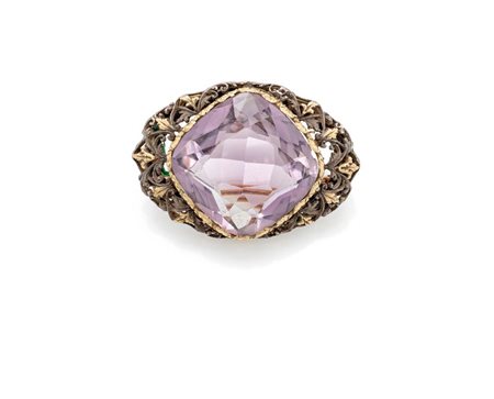  
Spilla antica in oro, argento e ametista 
 cm 3,5 x 2,5