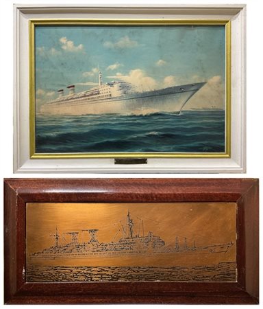 Lotto formato da:
Quadro in metallo e legno navi Michelangelo/Raffaello, Italia