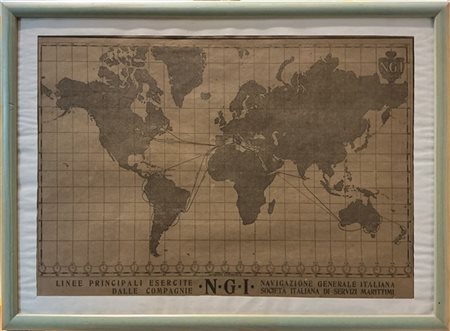 Stampa pubblicitaria cartina linee principali, NGI (Navigazione Generale Italia