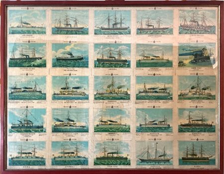 Quadro a stampa navi da guerra e cannoni, Regia Marina Italiana, (cm 67 x 43),
