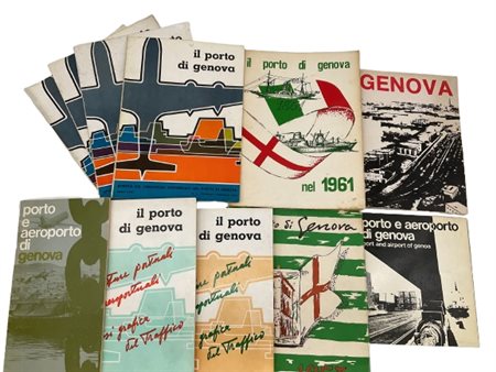 Cartone contenente diversi volumi sul porto e l'aeroporto di Genova in diversi