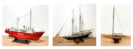 Lotto di tre modellini nautici, materiali vari (l max cm 134) (difetti e mancan