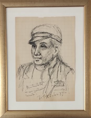 KODRA IBRAHIM Ishëm (Albania) 1918 Autoritratto 1987 Disegno su carta a penna...