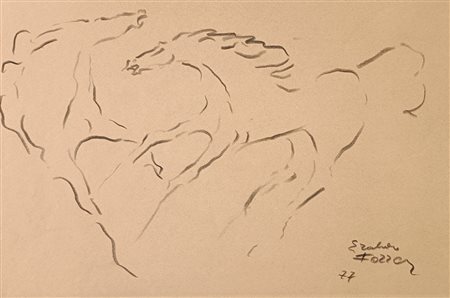 FOZZER ERALDO Trento (Tn) 1908 Cavalli 1977 Disegno su carta 21,00x33,00...