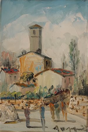 OPPICI ALDO Venezia (Ve) 1908 Paesaggio olio su cartone 30,00x20,00 Firma in...