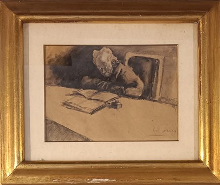 DALBONO EDOARDO Napoli (Na) 1841 La paura Mista su carta 14,00x20,00 Titolo...