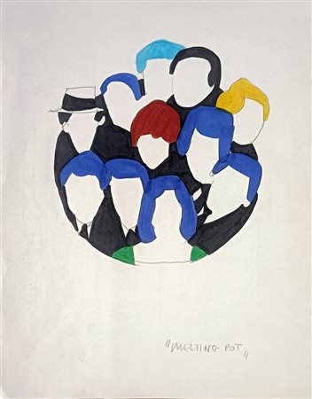 LODOLA MARCO Pavia (Pv) 1955 Melting pot 1990 Pennarelli su carta 31,00x24,00...
