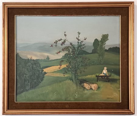 FIRMA INDECIFRATA N.D. ( -) 1900 Paesaggio con figura 1903 Olio su tela...