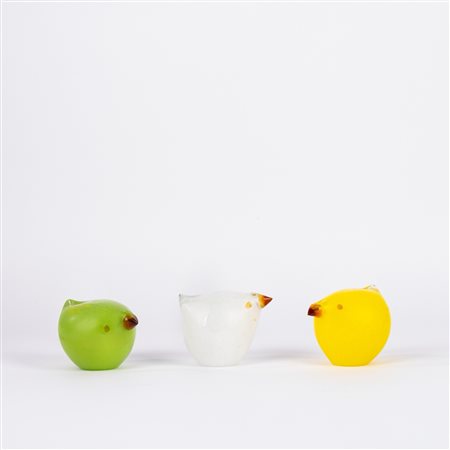 Tre  pulcini in vetro  bianco, giallo e verde, Villeroy & Boch