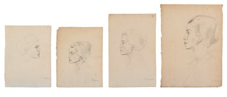 Emilio Ambron (Roma 1905 - Firenze 1996)  - Lotto di quattro disegni raffiguranti profili di donna