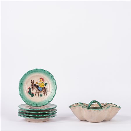 Set composto da un'antipastiera e cinque piattini in maiolica, Vietri