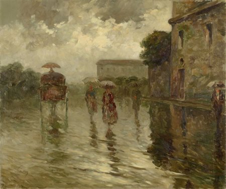 Tito Corbella (Pontremoli 1885 - Roma 1966)  - A passeggio sotto la pioggia